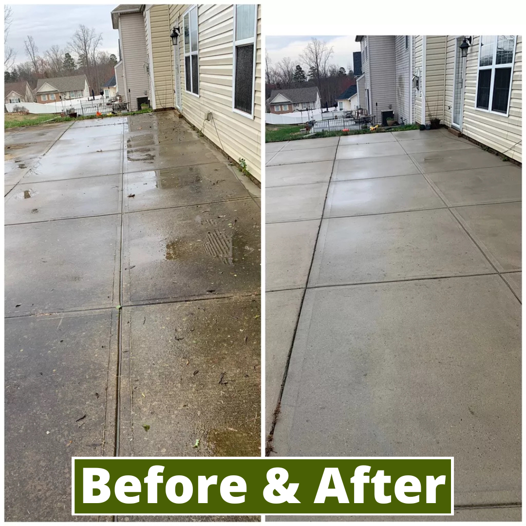 Concrete cleaned by pressure washing